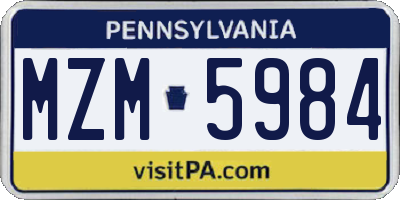 PA license plate MZM5984