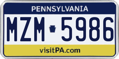 PA license plate MZM5986