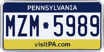 PA license plate MZM5989