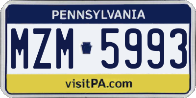 PA license plate MZM5993
