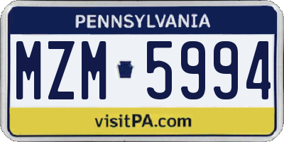 PA license plate MZM5994