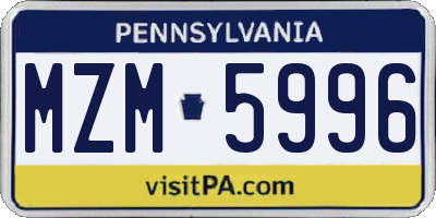 PA license plate MZM5996