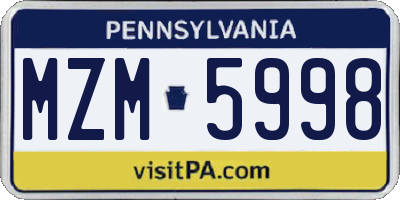 PA license plate MZM5998