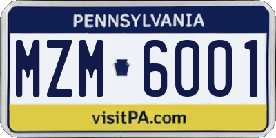 PA license plate MZM6001