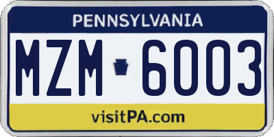 PA license plate MZM6003