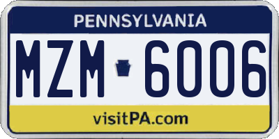 PA license plate MZM6006