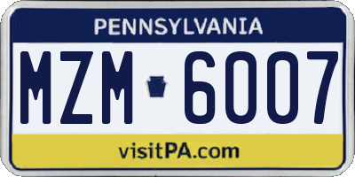 PA license plate MZM6007
