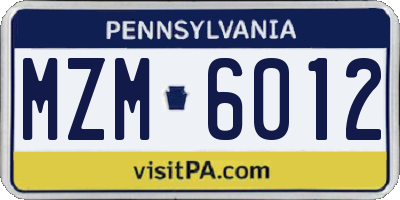 PA license plate MZM6012