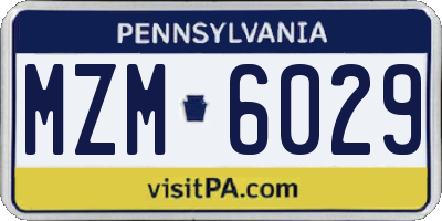 PA license plate MZM6029
