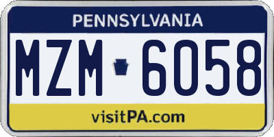 PA license plate MZM6058
