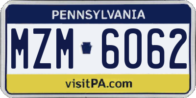 PA license plate MZM6062