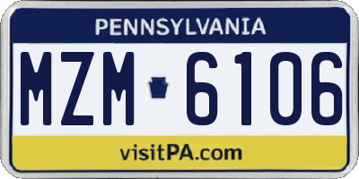 PA license plate MZM6106