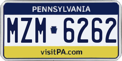 PA license plate MZM6262