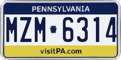 PA license plate MZM6314