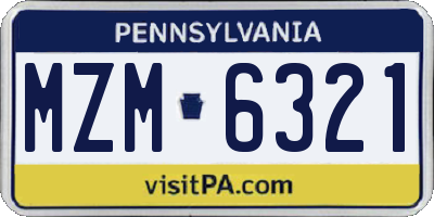 PA license plate MZM6321