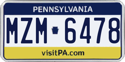 PA license plate MZM6478