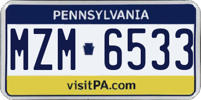 PA license plate MZM6533