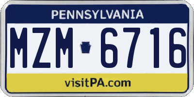 PA license plate MZM6716