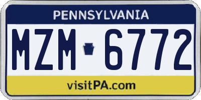 PA license plate MZM6772