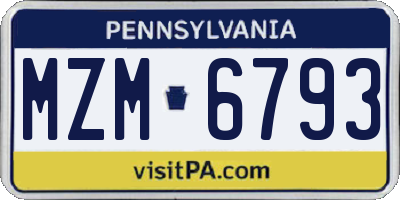 PA license plate MZM6793