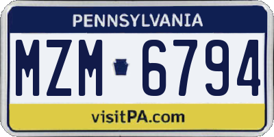 PA license plate MZM6794