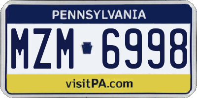 PA license plate MZM6998