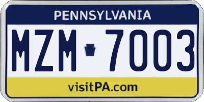 PA license plate MZM7003