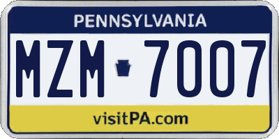 PA license plate MZM7007