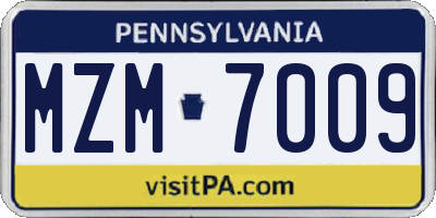 PA license plate MZM7009