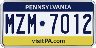 PA license plate MZM7012