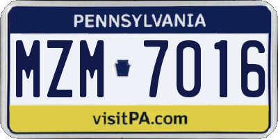 PA license plate MZM7016