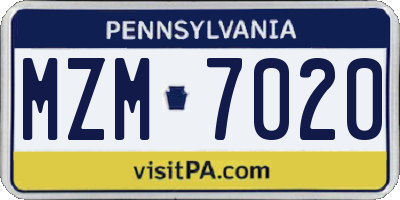 PA license plate MZM7020