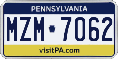 PA license plate MZM7062