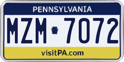 PA license plate MZM7072