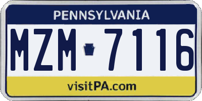 PA license plate MZM7116