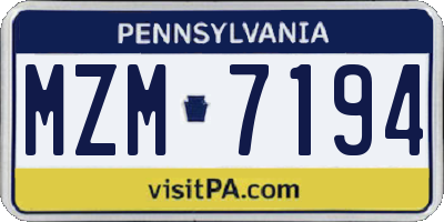 PA license plate MZM7194