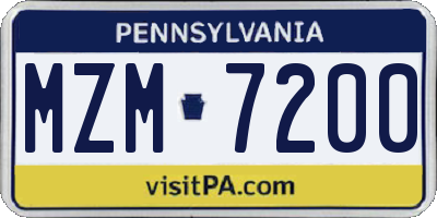 PA license plate MZM7200