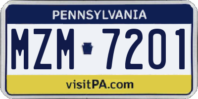 PA license plate MZM7201