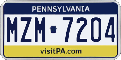 PA license plate MZM7204