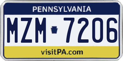 PA license plate MZM7206