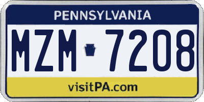 PA license plate MZM7208