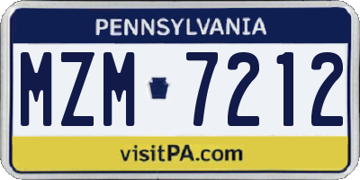 PA license plate MZM7212