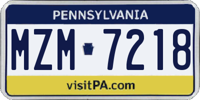 PA license plate MZM7218