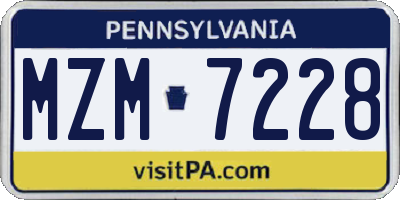 PA license plate MZM7228