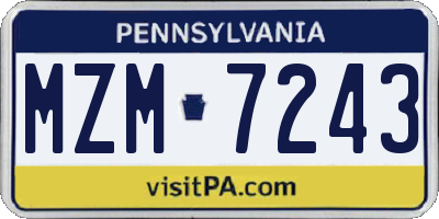 PA license plate MZM7243