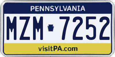 PA license plate MZM7252