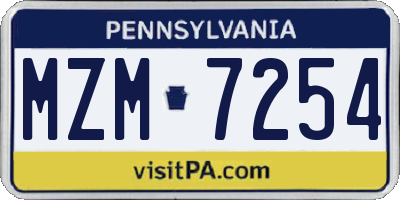 PA license plate MZM7254