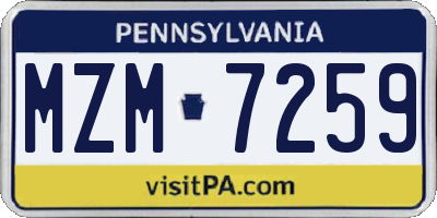 PA license plate MZM7259