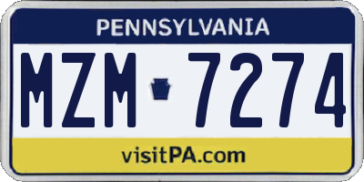 PA license plate MZM7274