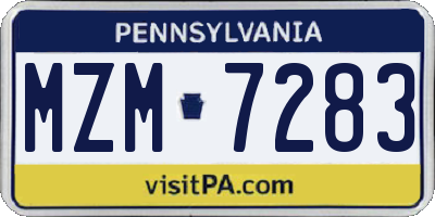 PA license plate MZM7283